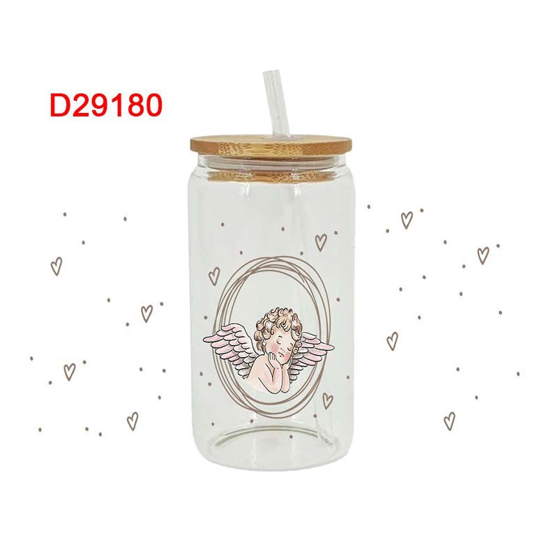 Wholesale Cute Pink Cartoon The Loving Ghost 16oz Cup UV DTF Wraps