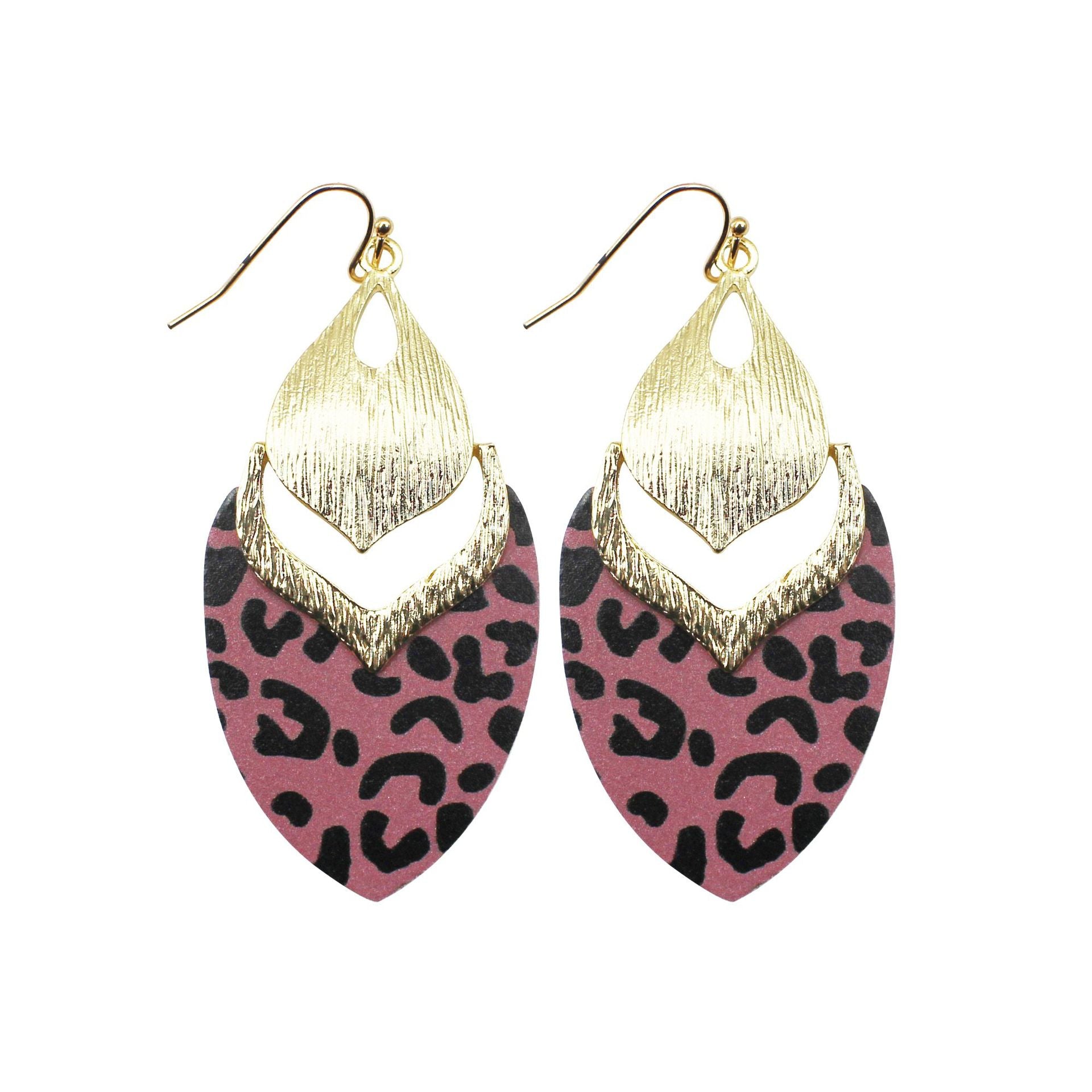 Wholesale Alloy Wood Board Reflective Leather Leopard Print Earrings