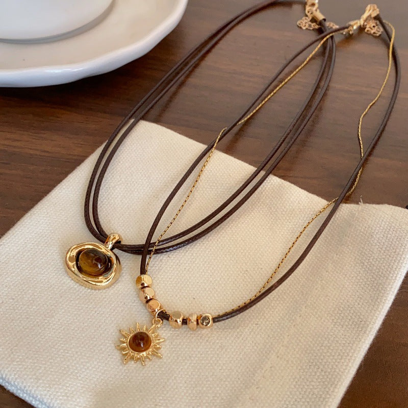 Wholesale Star Tiger Eye Stone Double Layer Bohemian Style Exquisite Clavicle Chain Necklaces