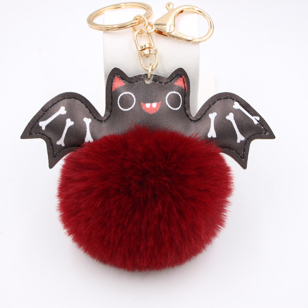 Wholesale Halloween PU Leather Bat Fur Ball Keychain