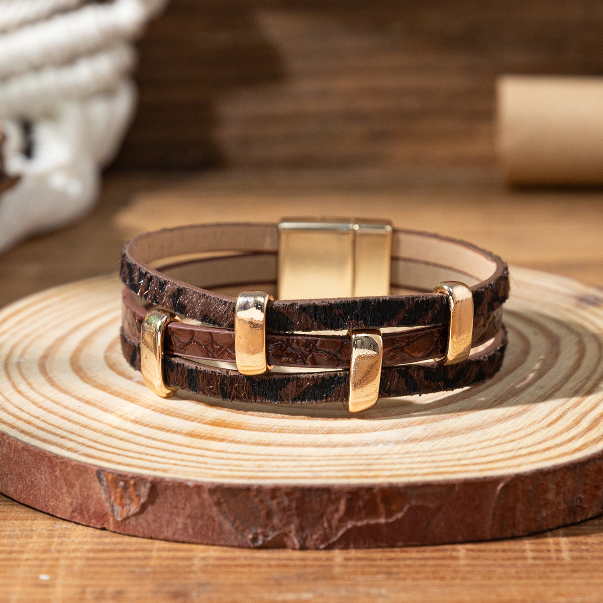 Wholesale Snake patterned three-layer wide Layered Bracelet Set