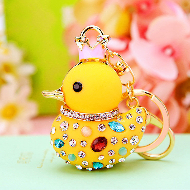 Wholesale Cute Crystal Studded Little Yellow Duck Car Keychain Bag Charm For Women Boutique Resale Decorative Accessory
