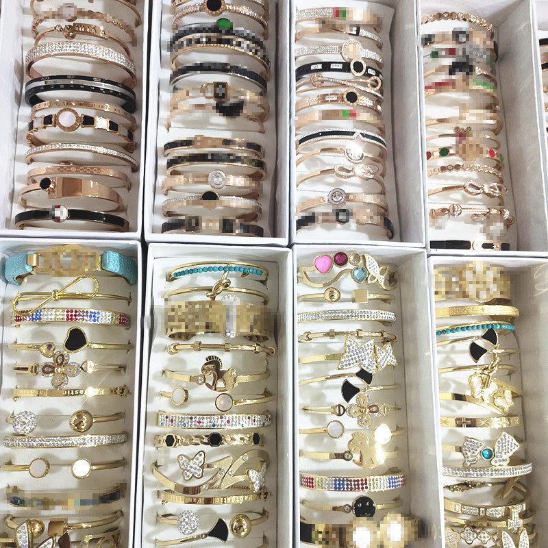 Wholesale 12PCS/Pack Fashion Diamond Inlaid Titanium Steel Bracelet