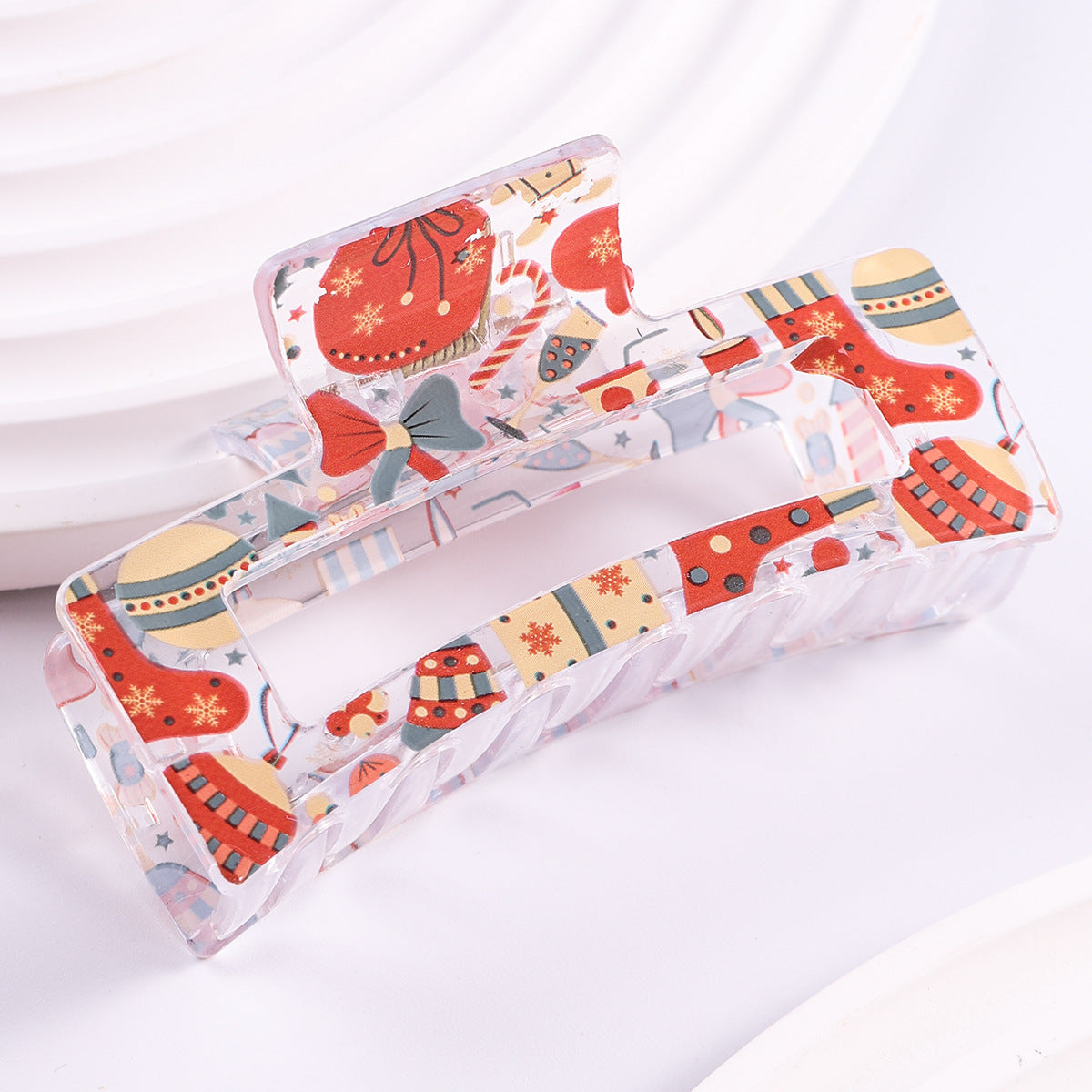 Wholesale Christmas Square Transparent Printed Grab Clip Shark Clip