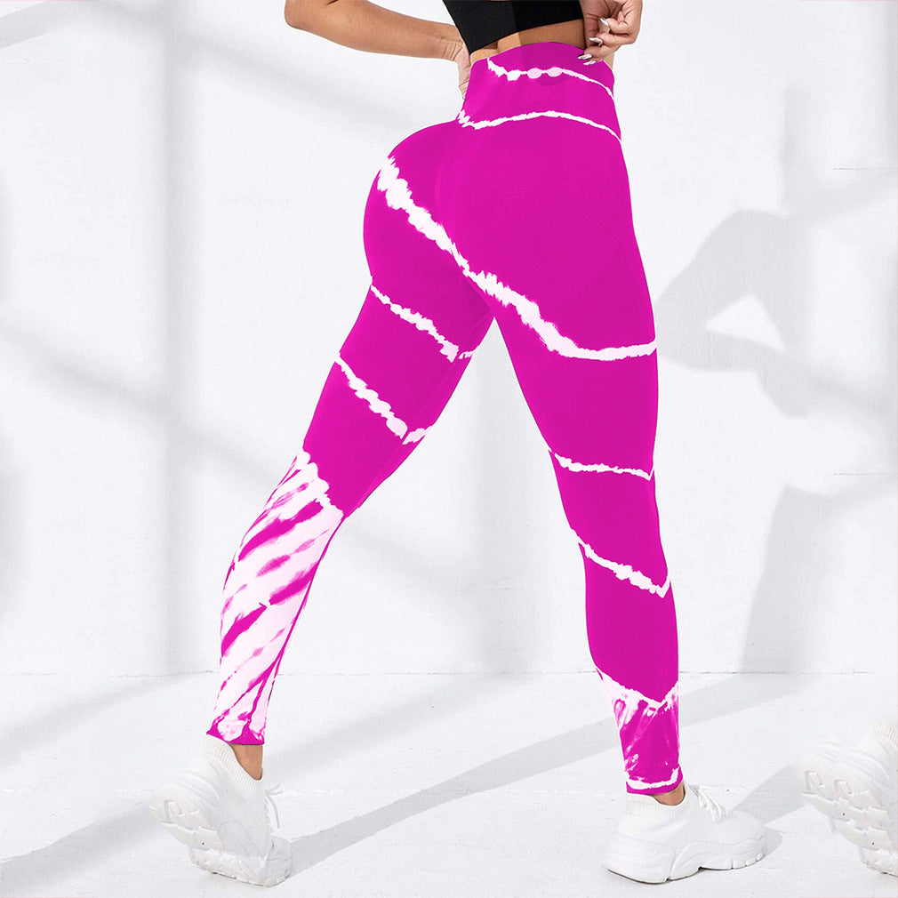 Wholesale Tie-dye Stripe Seamless Yoga Pants Hip-lifting Sports Running Fitness Pants Quick-drying Sports Pants