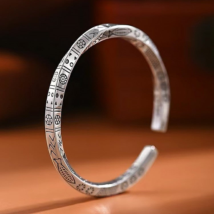 Wholesale Retro Woven Twist Open Cuff Men S Bracelet Geometric Design Silver Tone Jewelry Accessory Trendy Boutique Resale Gift