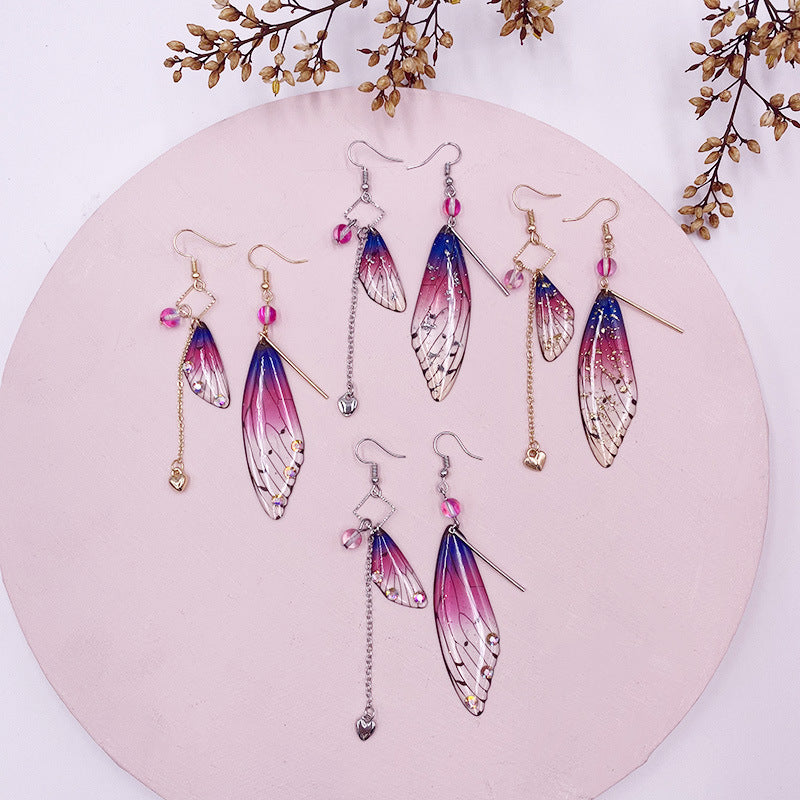 Wholesale Simulation Cicada Wing Long Tassel Earrings