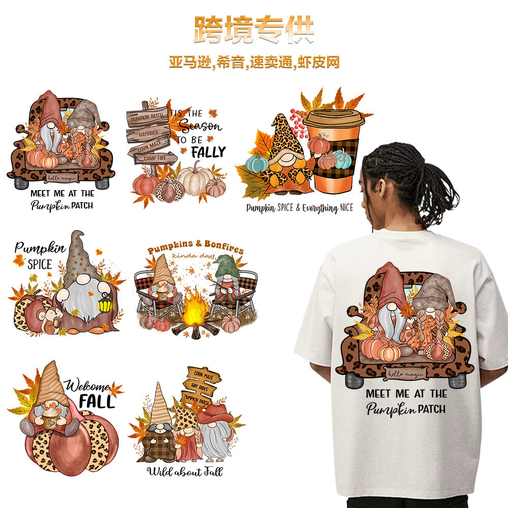 Wholesale 10pcs/pack Golden Autumn Pumpkin T-shirt Thermal Transfer Hot Stamping