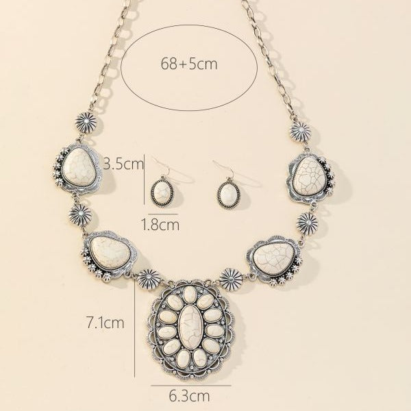 Wholesale Western style exaggerated shaped turquoise necklace and earring jewelry set