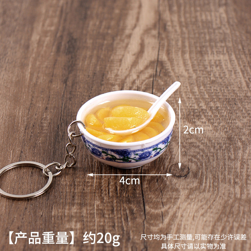 Wholesale Simulation Food 4cm Blue and White Porcelain Bowl Keychain Pendant Chinese Style Gourmet Snack Micro Food Play Model Toy