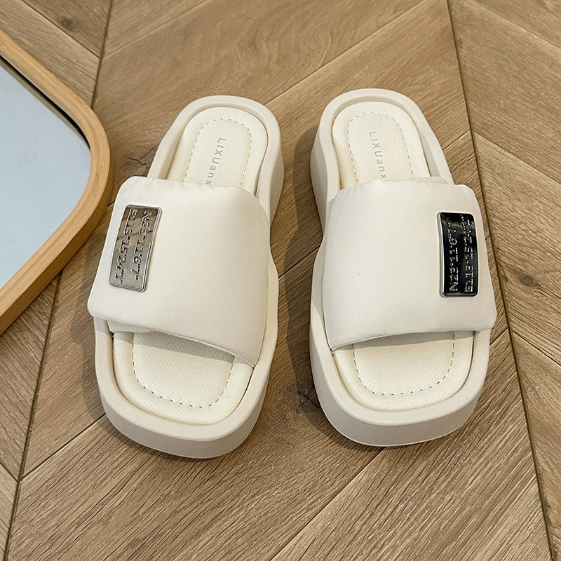 Wholesale Metal Velcro Sandals Slippers Women's Summer New Thick Bottom Shit Feeling Beach Slippers