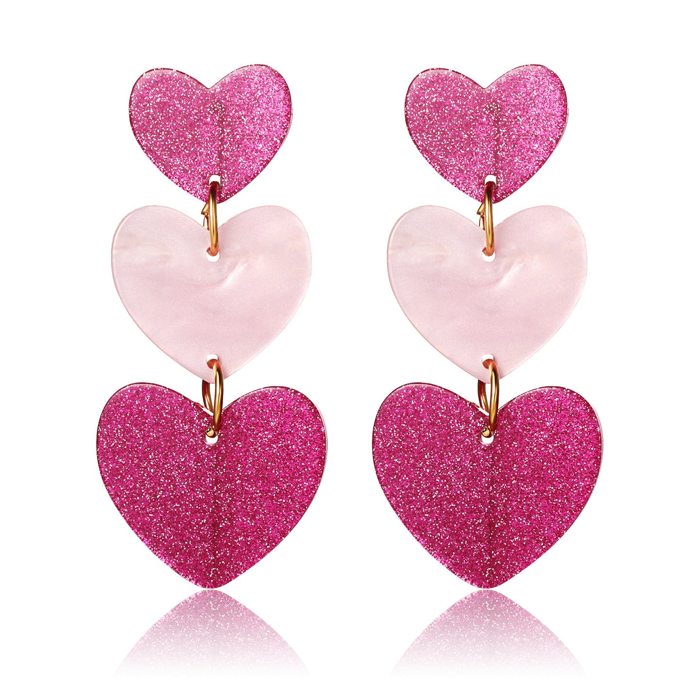 Wholesale Valentine's Day Three Layer Heart Pink Acrylic Earrings