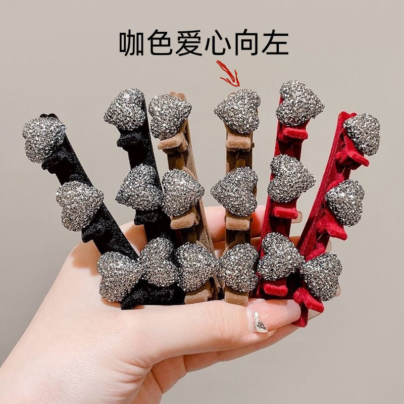 Wholesale Flocked Heart Hairpin New Year Bangs Hairpin Full Diamond Hairpin