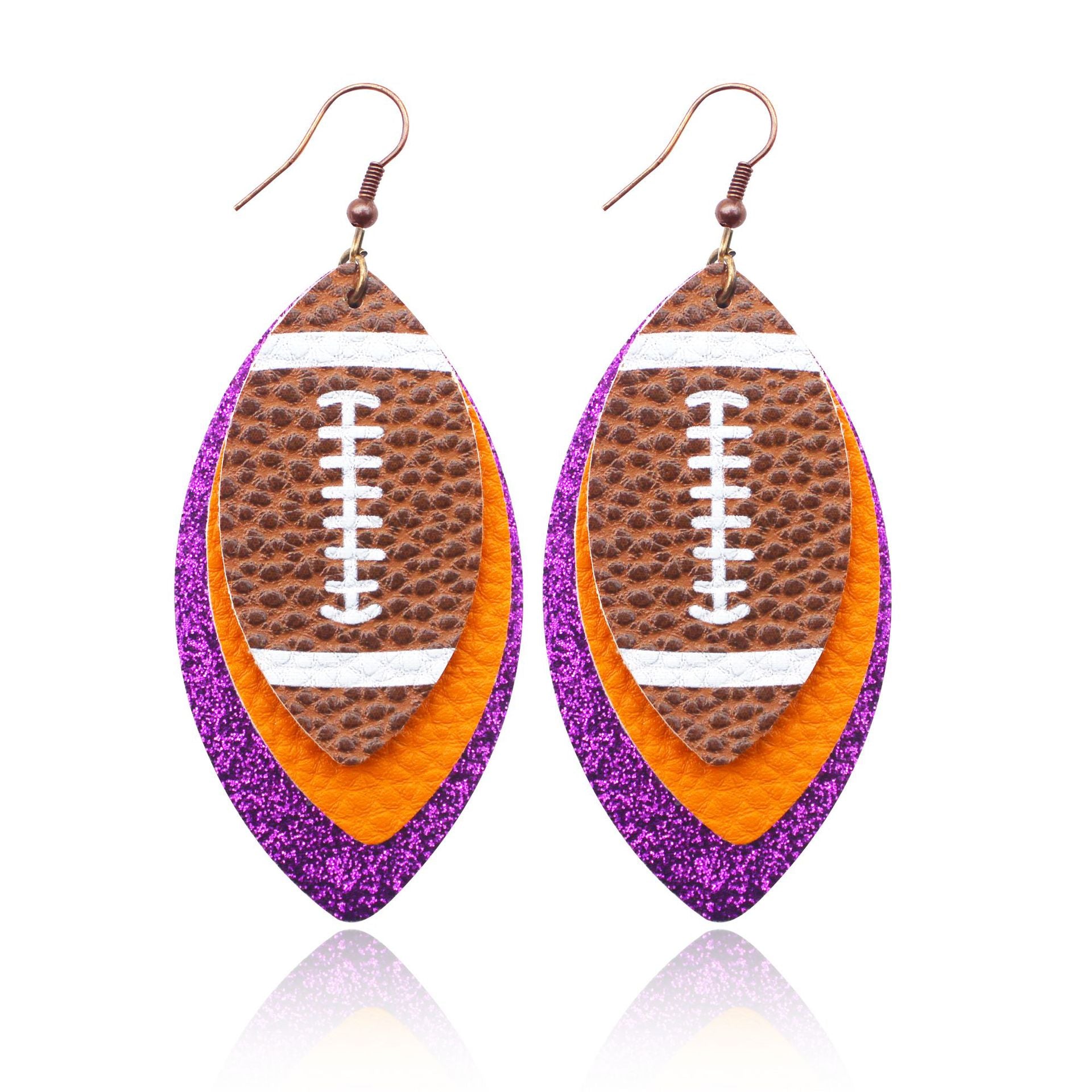 Wholesale Sports Style Rugby Brown Leopard Print Leaf Three-layer Leather Dot Diamond Rugby Earrings