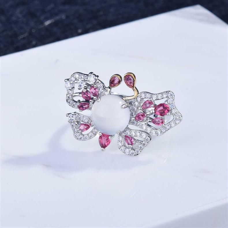Wholesale Imitation Natural Red Corundum Butterfly Ring