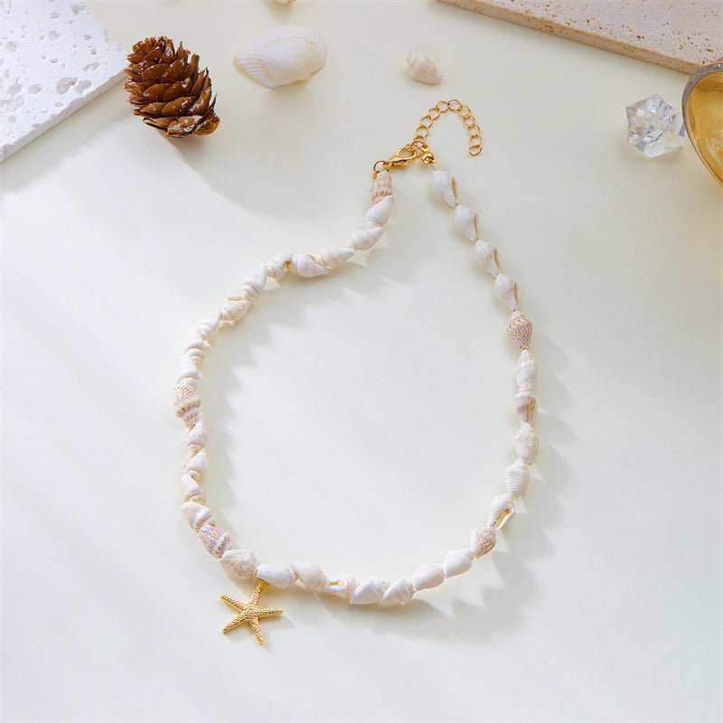 Wholesale Bohemian Summer Dopamine Conch Shell Starfish Necklace