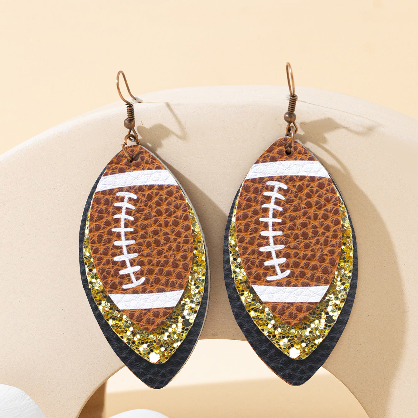 Wholesale Rugby Brown Leopard Tree Leaf Leather Earrings