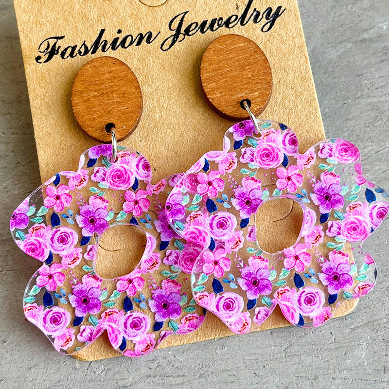Wholesale 2 Pairs/pack Acrylic Wooden Flower Simple Floral Earrings