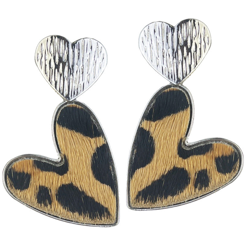 Wholesale 2Pairs/pack Double Love Fashion Western Cow Leopard Leather Earrings