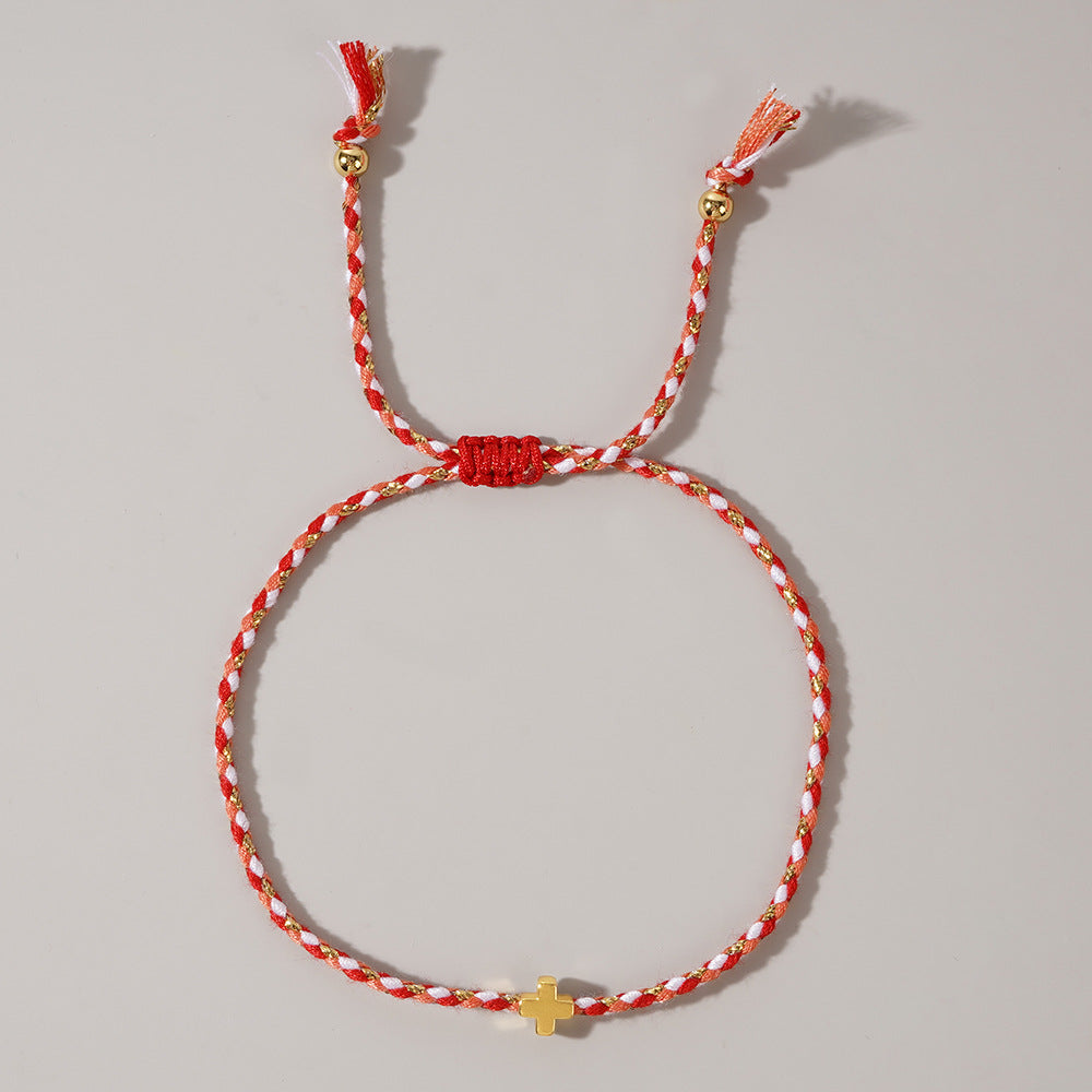 Wholesale Simple Casual Style Four-color Cotton Rope Copper Cross Bracelet