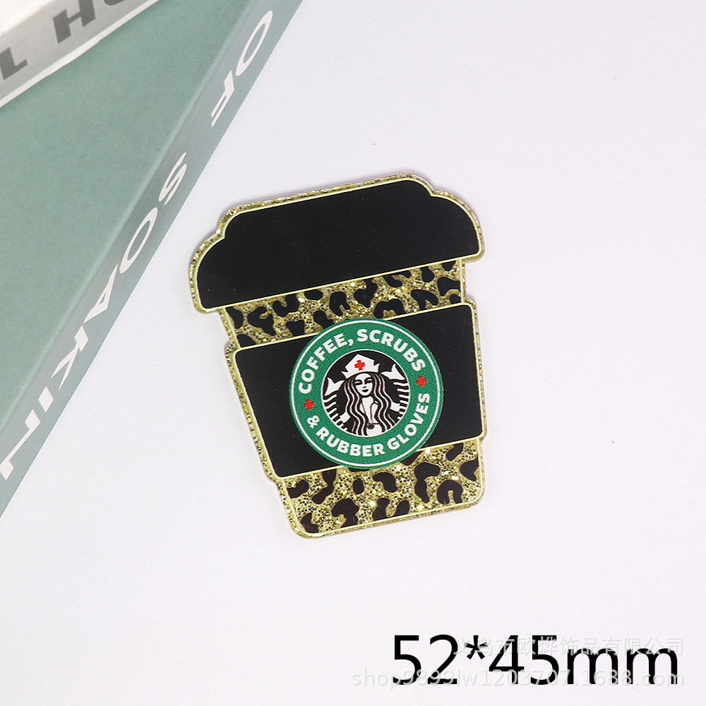 Wholesale 10pcs powder cartoon letter beverage love bag jewelry acrylic pin DIY patch accessories