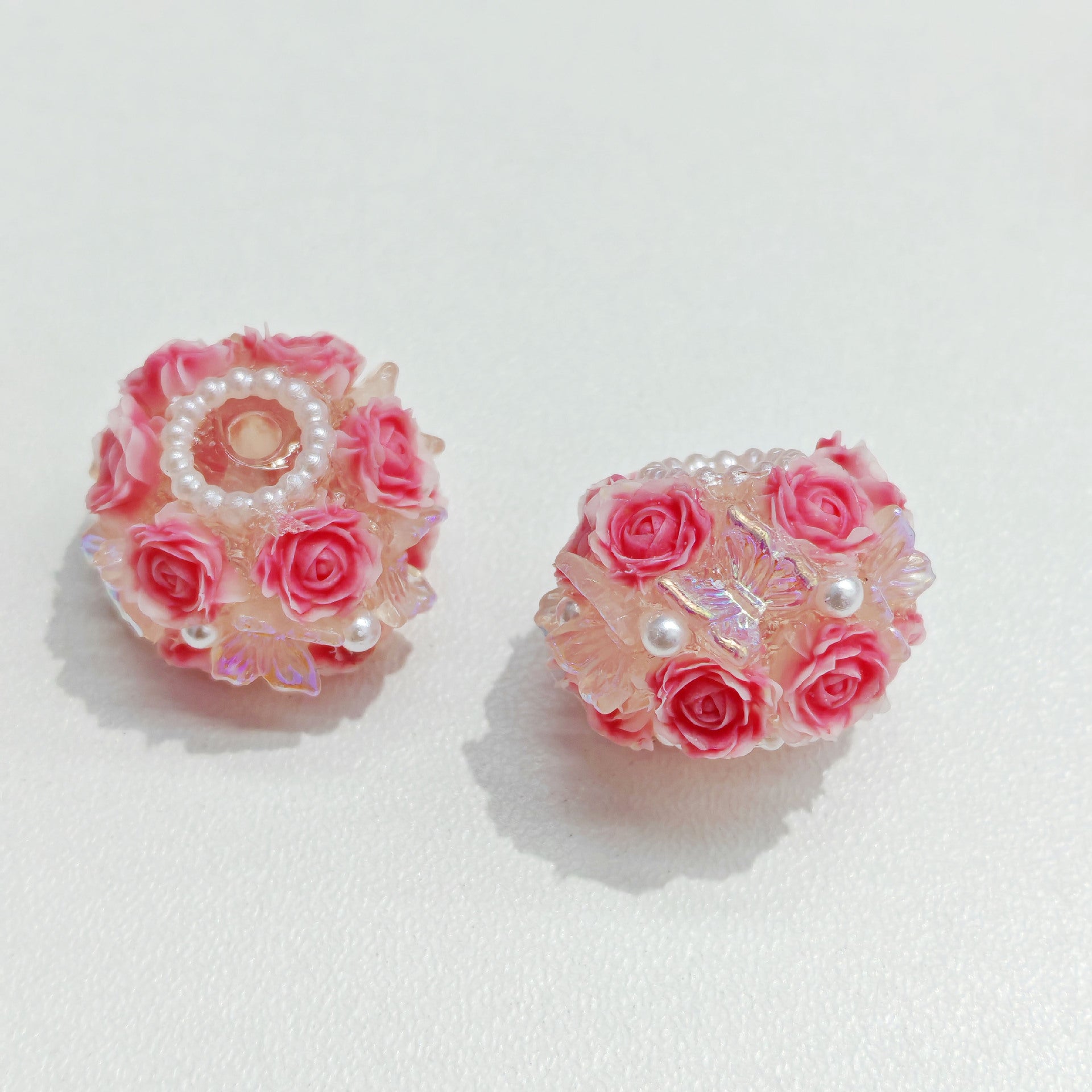 Wholesale 30pcs Rose flower ball with pearls and butterfly Acrylic Beads