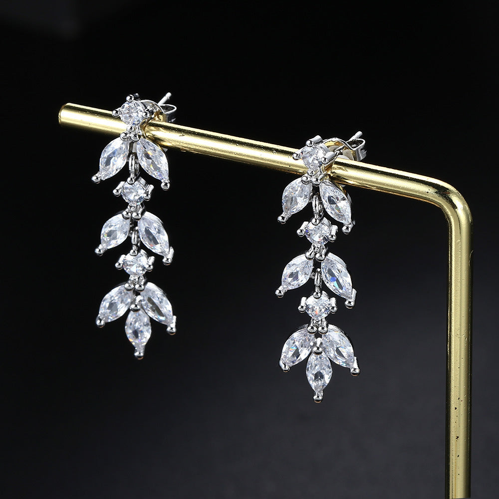 Wholesale of Long Leaf Zircon Copper Earrings