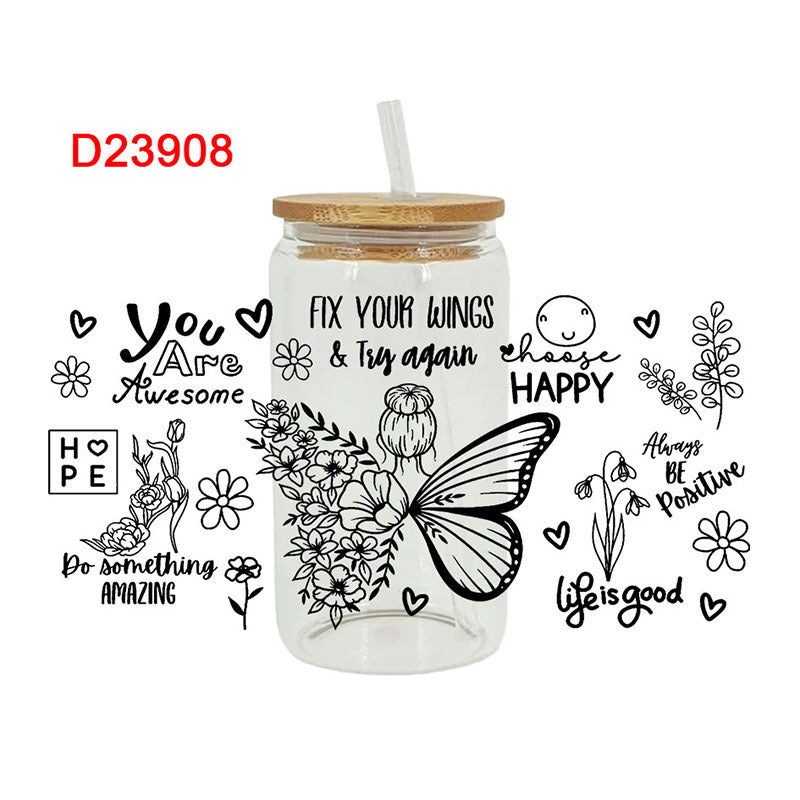 Wholesale Colorful English sentences 16oz Cup UV DTF Wraps