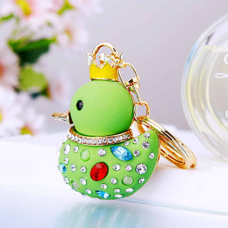 Wholesale Cute Crystal Studded Little Yellow Duck Car Keychain Bag Charm For Women Boutique Resale Decorative Accessory
