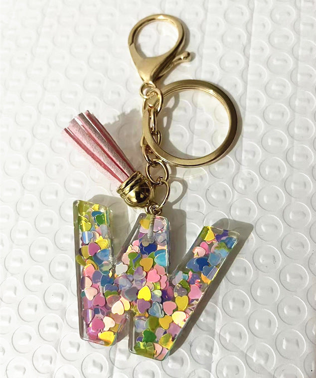 Llavero de letra acrílica de resina de barril de Tassel