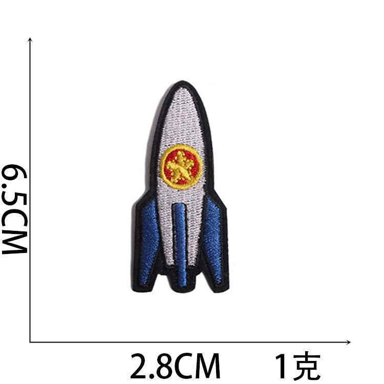 Wholesale Trendy Cartoon Rocket Embroidery Patches Polyester Sew On Space Badge For Clothing DIY Craft