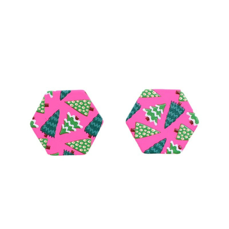 Wholesale Christmas Spray Painted Hexagonal Acrylic Earrings