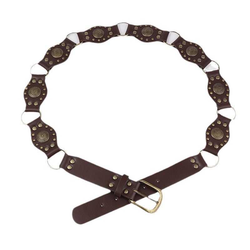 Wholesale Retro American Hottie Rivet Eyelet Splicing Punk Metal Buckle Waist Belt