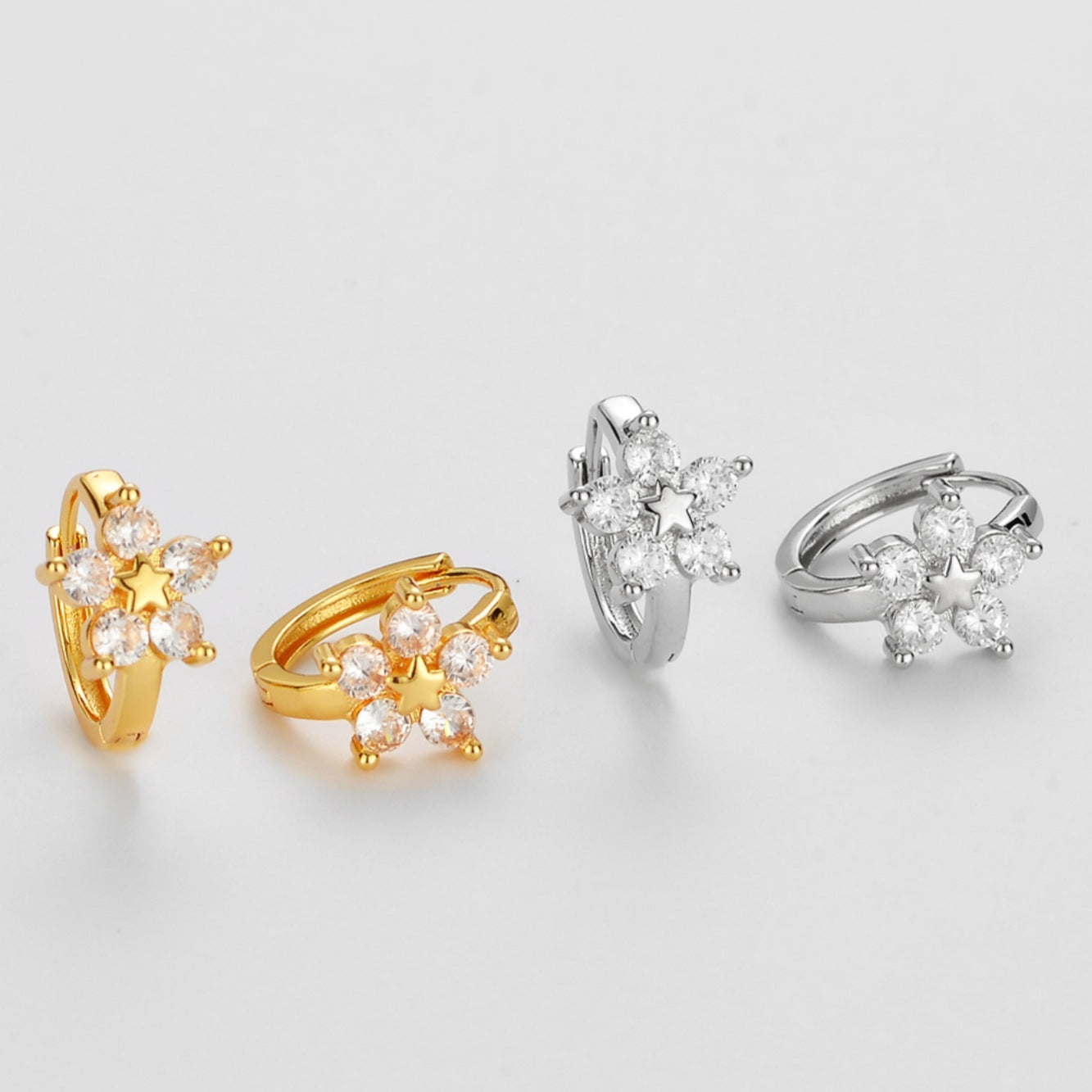 Wholesale Five-Pointed Star Snowflake Earrings,  Simple Flower Design Ear Clips