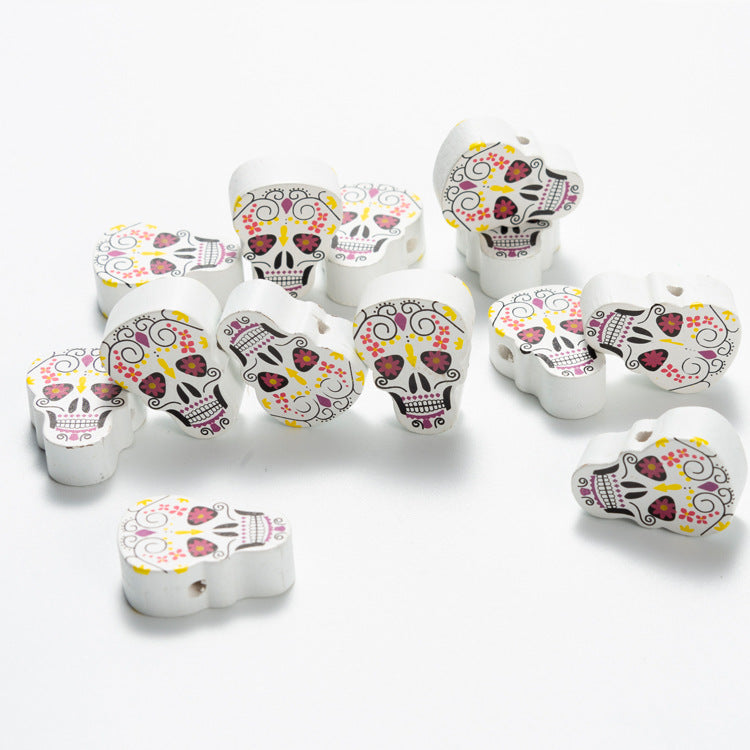 Wholesale 10pcs Halloween Colorful Pattern Wooden Beads