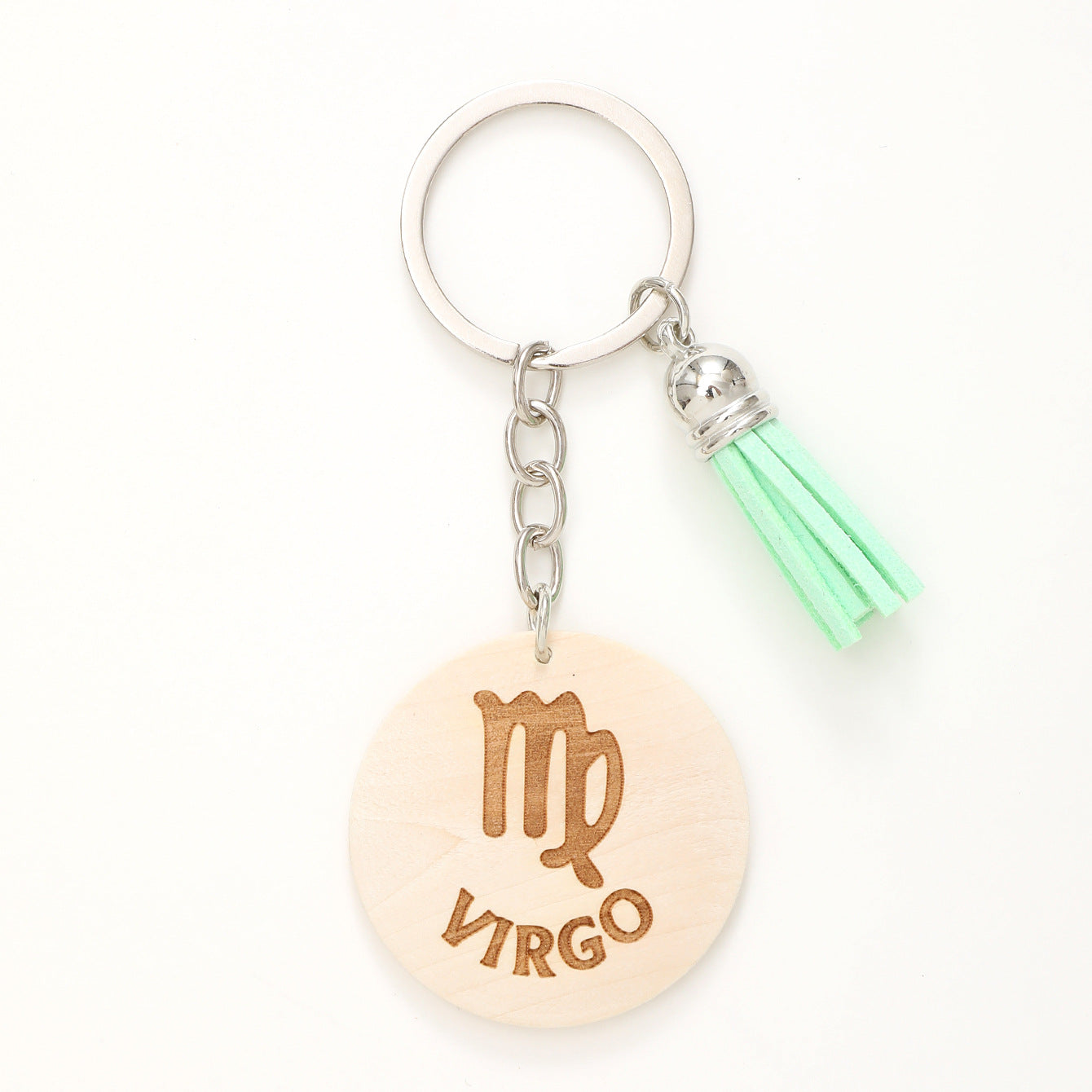 Wholesale Simple Style Wooden Round Twelve Constellation Letter Pattern Tassel Keychain