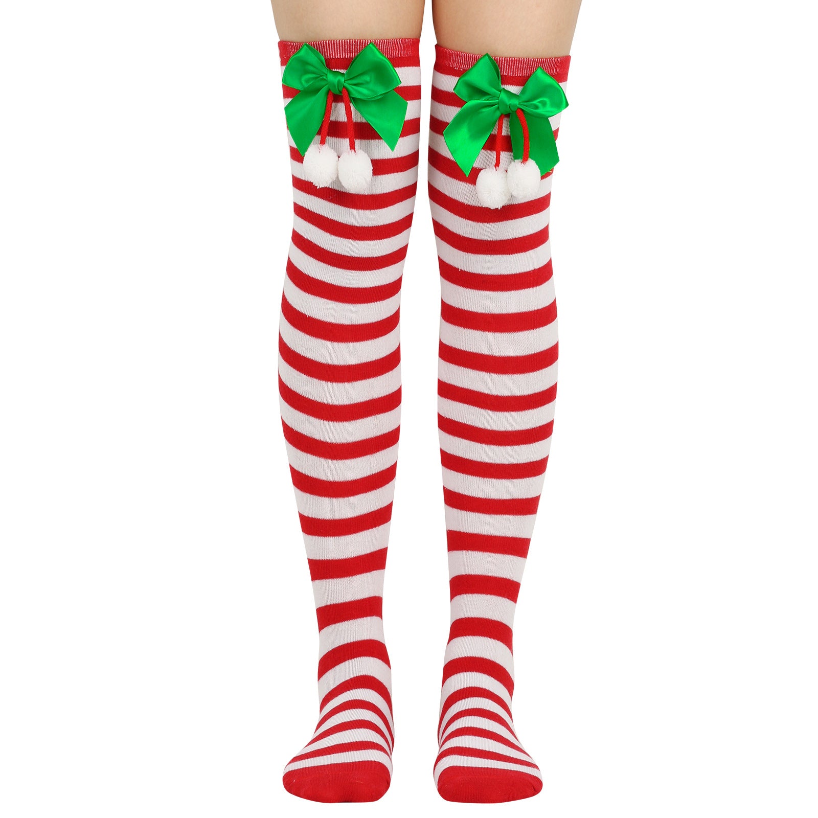 Wholesale Bow Christmas Ball Striped Over-the-Knee Socks