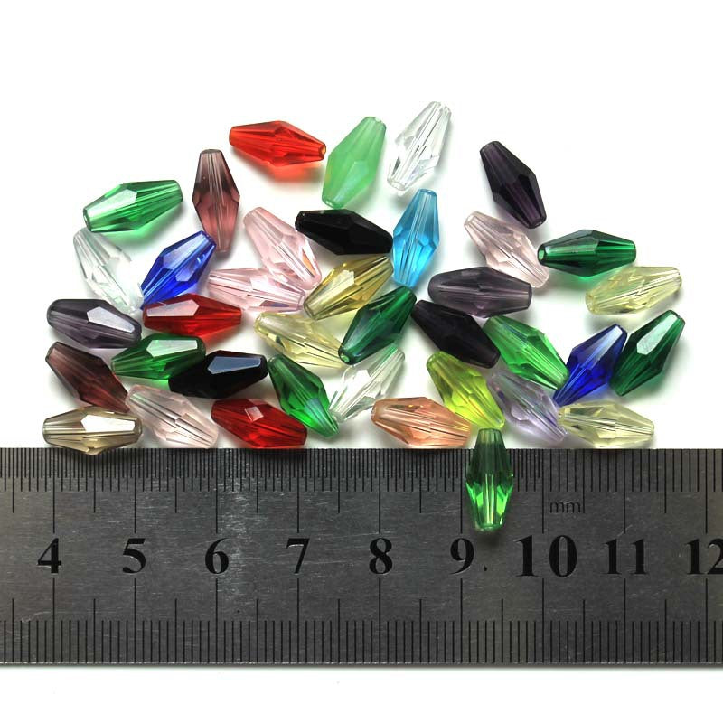 Wholesale 50pcs/pack Crystal Glass Loose Beads Mixed Color Long Rhombus Beads