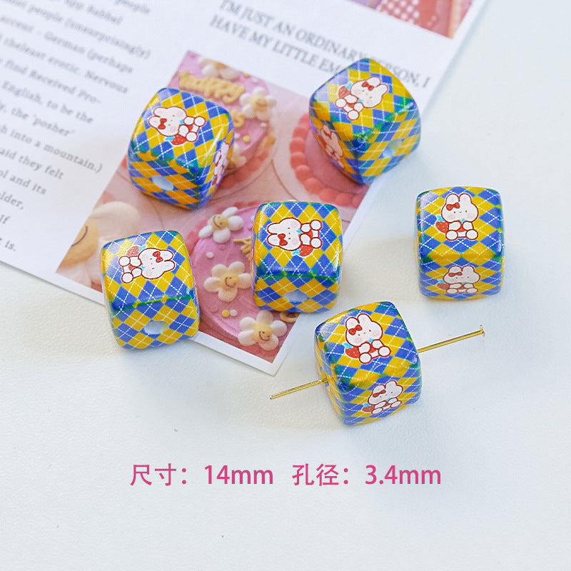 Wholesale 5pcs/pack 14mm Acrylic Cute Cherry Bear Rabbit Square String Beads