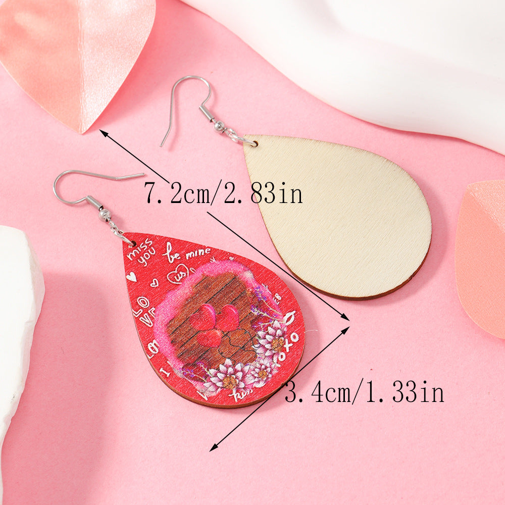 Wholesale Valentine's Day Sunflower Balloon Droplet Shaped Pendant Wooden Earrings