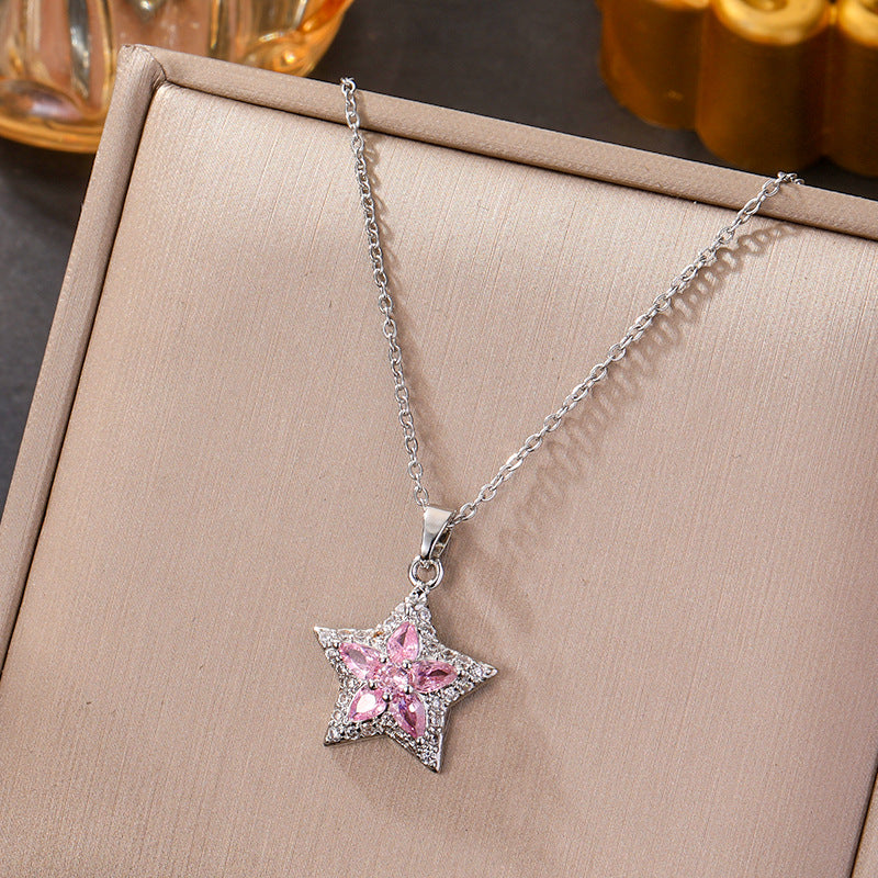 Wholesale Silver titanium steel necklace with powder zirconium inlay