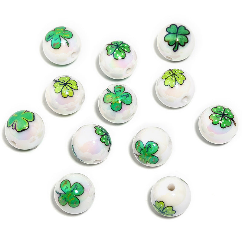 Wholesale 25pcs/pack  Leopard print polka dot four-leaf clover Print Silicone Beads