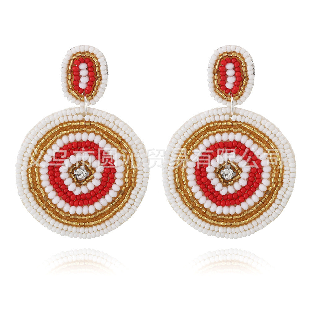 Wholesale Ethnic Style Geometric Disc Fabric Rice Bead Earrings