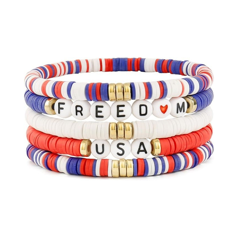 Wholesale Independence Day Shield Flag Soft Ceramic Letter Bracelet