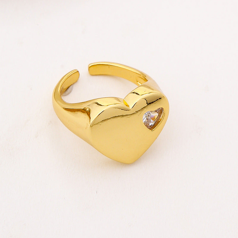 Wholesale Copper Plated Diamond Heart Open Ring