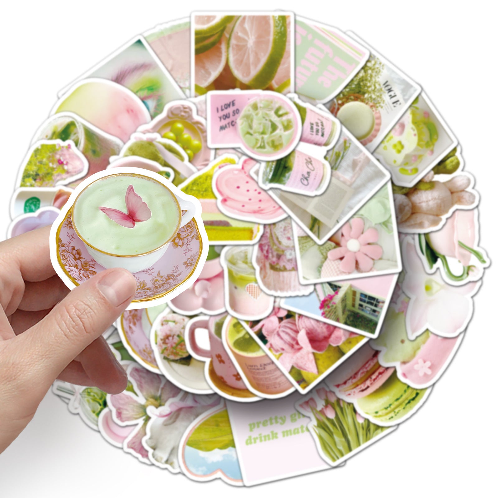 Wholesale 51pcs pink and green  graffiti stickers fresh decorative card stickers