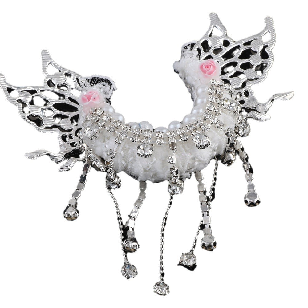 Wholesale Mengli Heavy Industries — Large " Moon Boat"  Design: Tasseled,  Openwork Wing-Shaped Straight-Hole Beads — DIY Accessories for Pens,  Keychains,  and Bag Chains ( Polymer Clay)