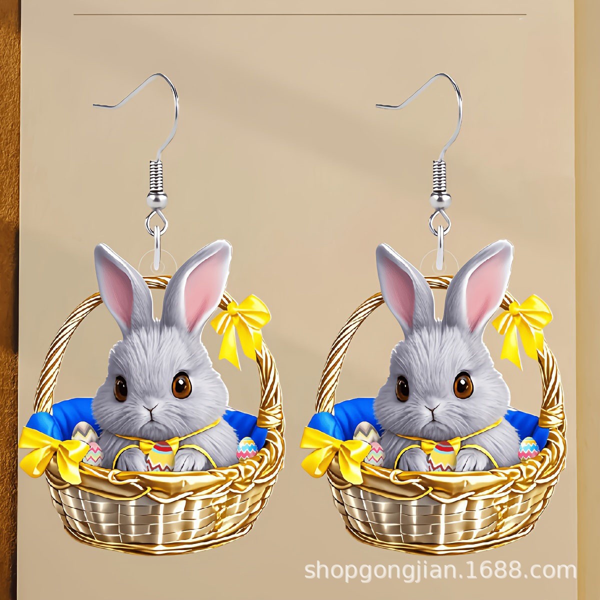 Wholesale Easter colored flower basket rabbit acrylic earrings