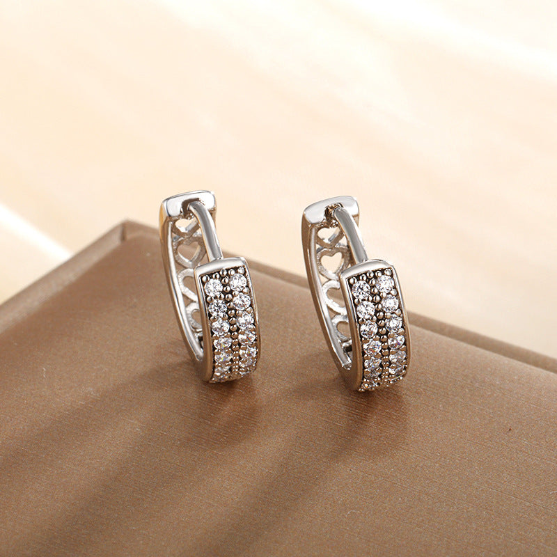 Wholesale Fashion Creative Geometric Personality Double Row Diamond Compact Alloy Earrings