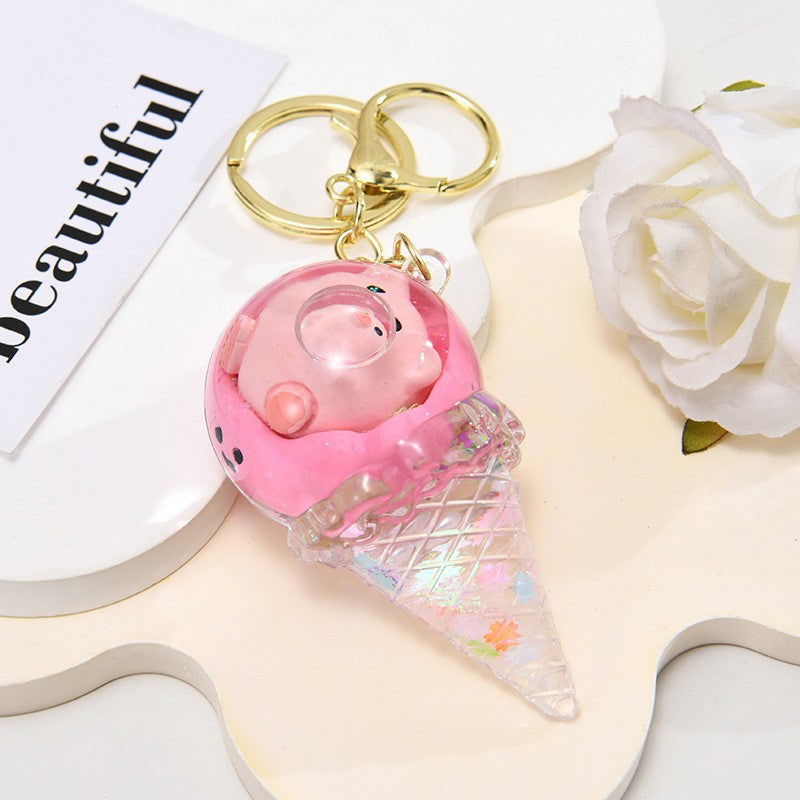 Wholesale Acrylic Ice Cream Crystal Ball Sand Flow Keychain